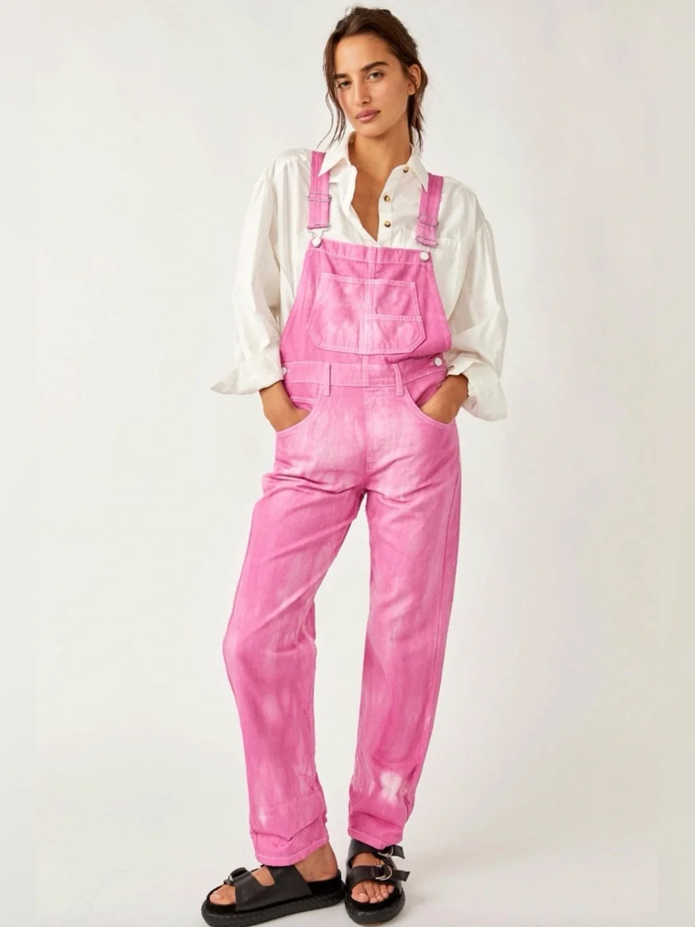 Free People We The Free Women’s Ziggy Denim Overall Straight Leg Electric Pick S - Picture 2 of 12
